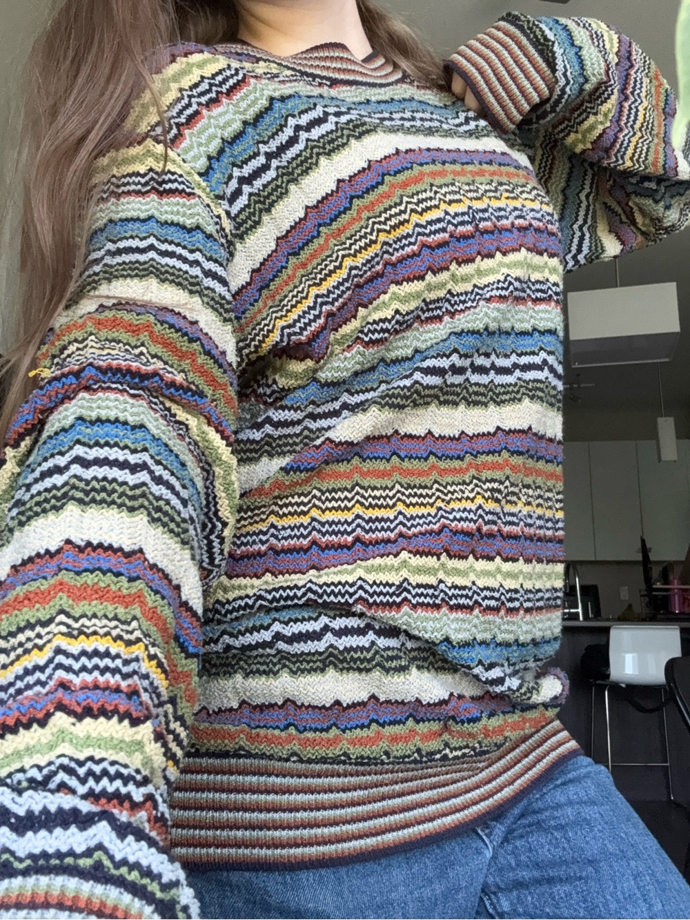 Multicolor Striped Knit Sweater - Casual Cozy Fit